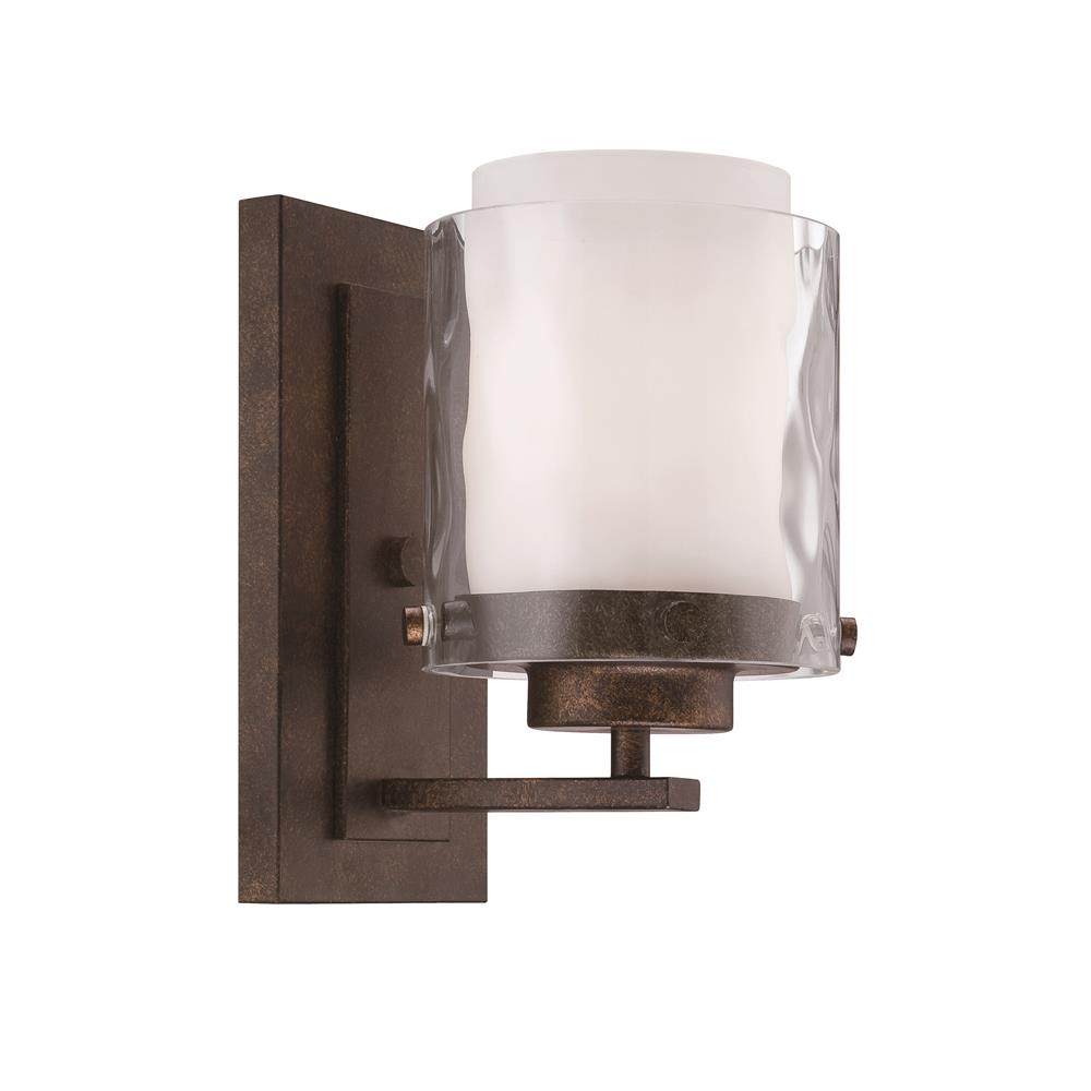 Craftmade 35401-PR Kenswick 1 Light Wall Sconce in Peruvian Bronze with Clear Hammered (Outer)/Frosted Ribbed (Inner) Glass